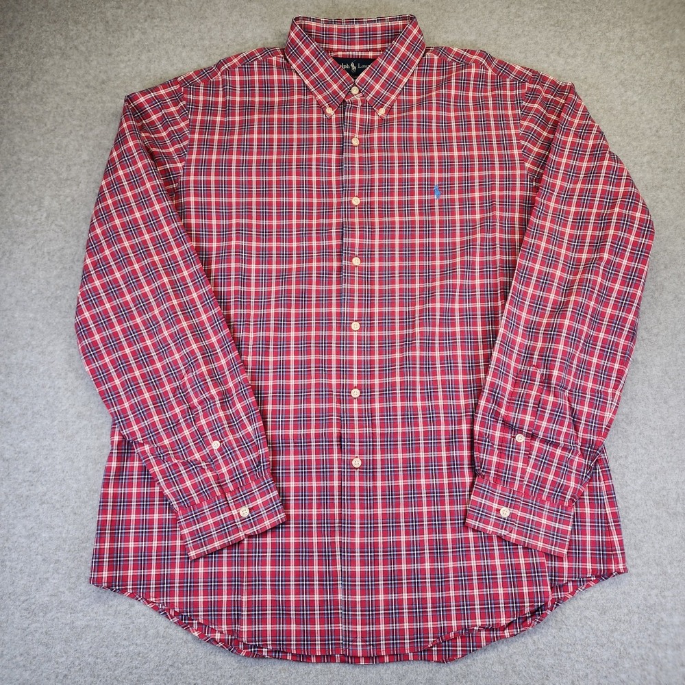 Ralph Lauren Men's XL Custom Fit Red Blue Plaid Long Sleeve Button Shirt - Picture 2 of 5